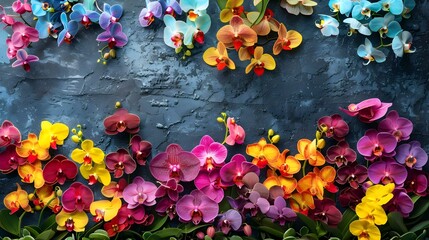 Vibrant orchids in various colors create a stunning tropical floral backdrop. Concept Tropical...