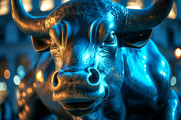 Blue tinted stockmarket bull market - obrazy, fototapety, plakaty