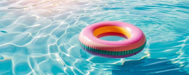Inflatable Ring Floating in Pool - obrazy, fototapety, plakaty