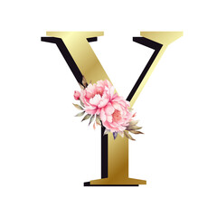 Gold Floral Alphabet Letters Y