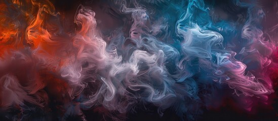 A close up of vibrant violet, magenta, and electric blue smoke swirling in space, creating an...
