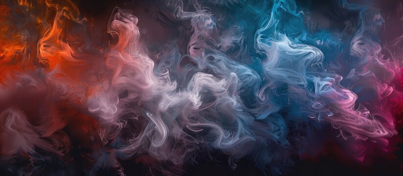 A close up of vibrant violet, magenta, and electric blue smoke swirling in space, creating an artistic display on a dark background
