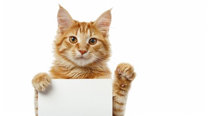 Curious Cat Holds Sign and Playfully Pawing at Camera