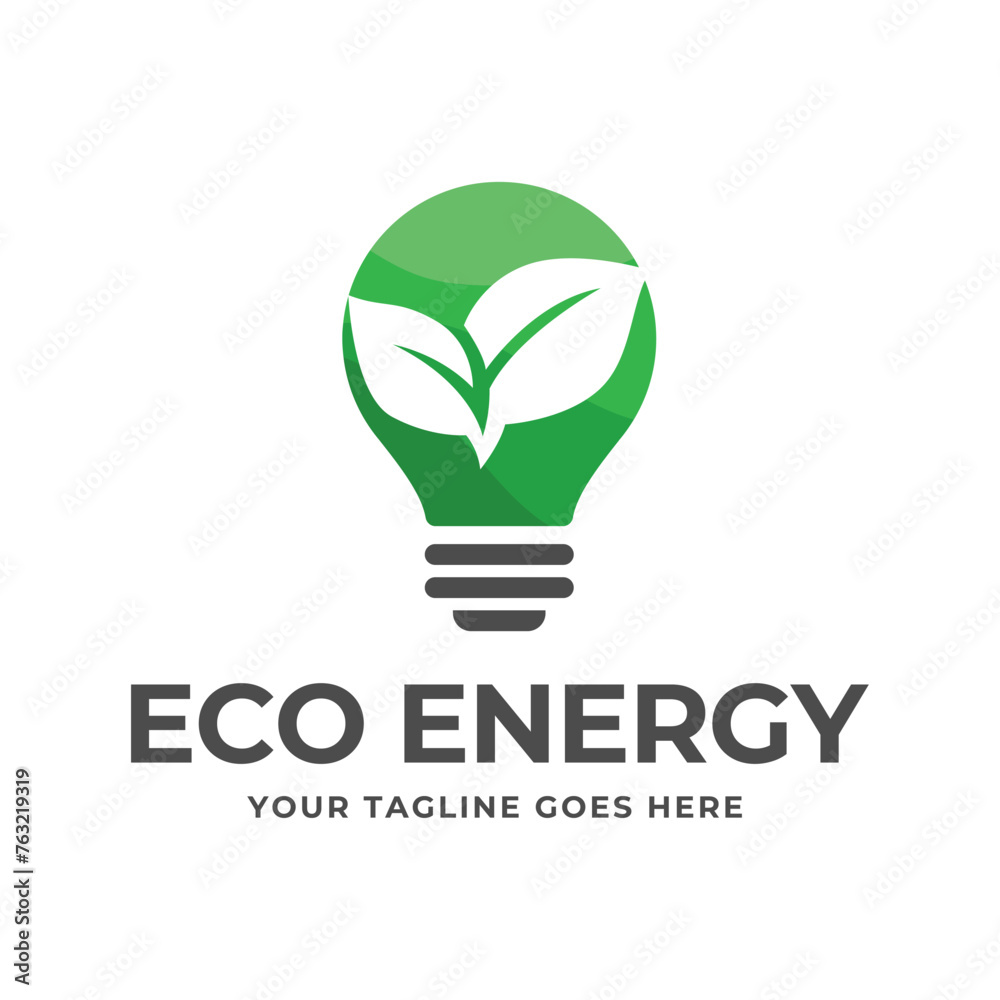 Poster Eco light bulb nature logo vector flat design. Energy saving lamp symbol.