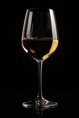 Verre de vin blanc sur fond noir, illustration boisson ia générative