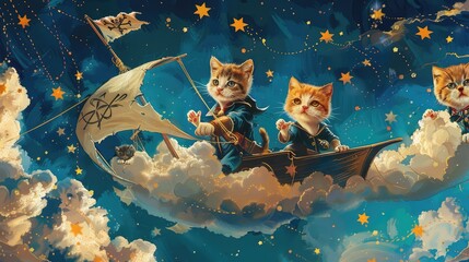 Skybound Adventures Kittens Set Sail on Cloud Galleon