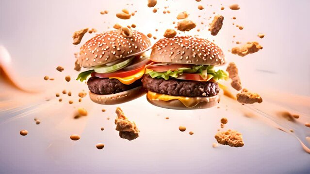 double cheeseburger flying through the air