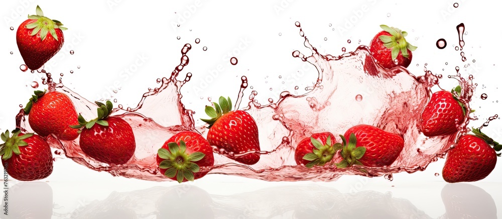 Canvas Prints fruit from the strawberry plant dropping into a pool of liquid, creating a splash. a natural food in