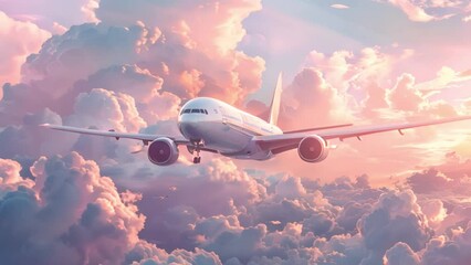 Aerial adventure: Passenger plane in animated flight against a blue sky backdrop.