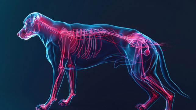3D medical illustration of a dog's nervous system