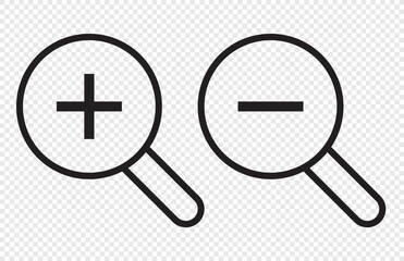 Zoom icon. magnifying glass icon set. magnifier or loupe sign isolated on transparent background, Search symbol. Vector illustration in eps 10.