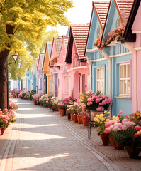Beautiful colorful and vibrant country houses. Spring or summer village background
