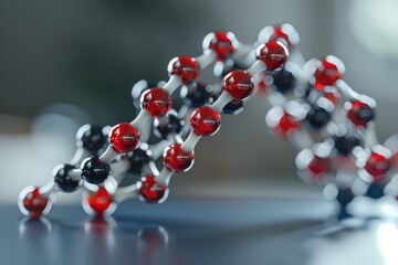 Advanced Genetics Research: Red and Black Molecule Structure Model in High Detail Macro Photography - obrazy, fototapety, plakaty