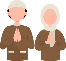 Naklejka premium Muslim Couple Greetings Eid Mubarak