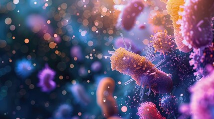 Microbiological Wonders - A Vibrant Glimpse into the World of Drug Interactions with Bacteria - obrazy, fototapety, plakaty