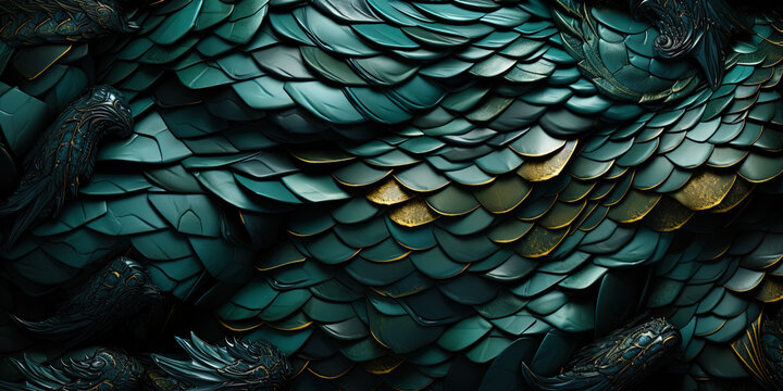 A mighty torso covered with dark green scales, from which loud reels are heard, like a heavenly