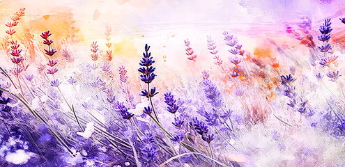watercolor illustration of lavender flowers isolated on a white background. - obrazy, fototapety, plakaty