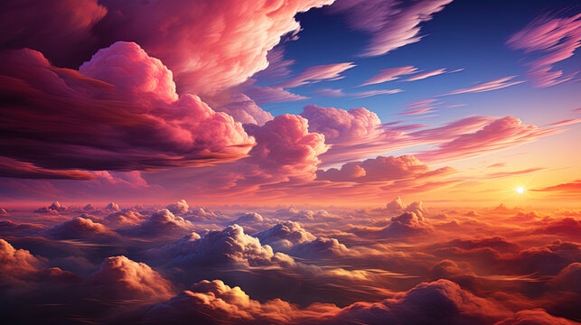 Carious clouds, shimmering with all shades of pink, like a scattering of flowers on a heavenly ca