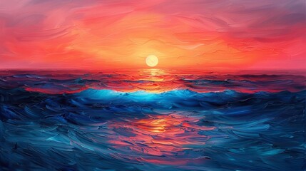 Impressionist painting of a sunset over the ocean