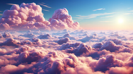 Fluffy clouds, like warm hugs surrounding the world with its delicate li - obrazy, fototapety, plakaty