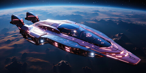 Intergalactic cruiser, overcoming cosmic open spaces with the speed of light, like an arrow of