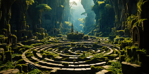 Fototapeta premium Labyrinth jungle with confusing paths and winding streams, like a trip to the unknow