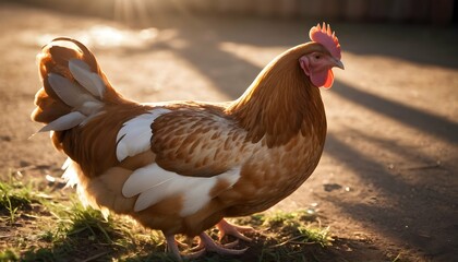 A Hen With Her Feathers Gleaming In The Sunlight Upscaled 4 - obrazy, fototapety, plakaty
