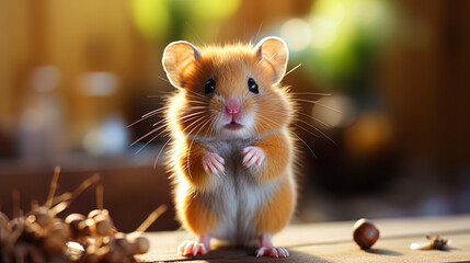 The charming, dark brown of the hamster, like two drops of dark hon