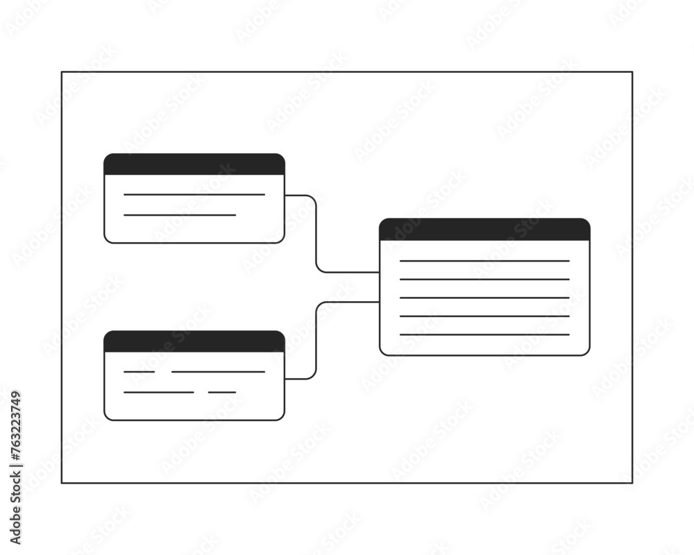 Poster information blocks scheme black and white 2d line cartoon object. website wireframe connection isola