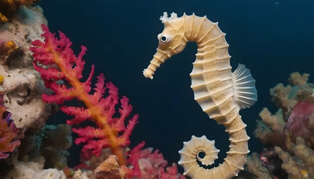Graceful Seahorse Swaying Among Vibrant Coral Reef Upscaled 2
