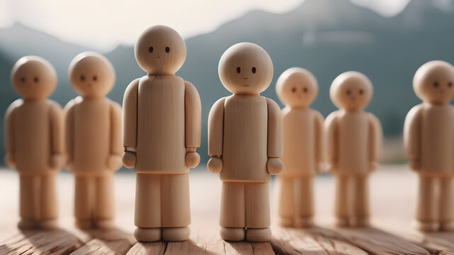 Wooden figure peg dolls. creative thinking and human resources, Recruitment employee concept  AI generated image, ai