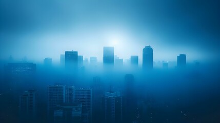 Urban skyline shrouded in mist. Concept Cityscape, Misty Atmosphere, Urban Landscape, Skyscrapers, City Sights