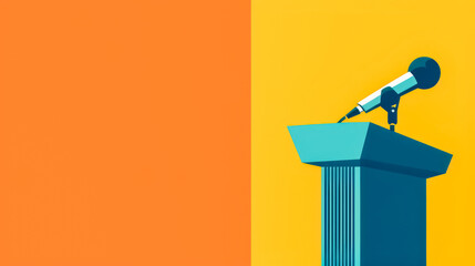Colorful illustration of a microphone on podium