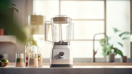 modern electric juicer with fruits