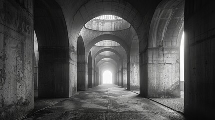 Misty archway corridor in black and white - obrazy, fototapety, plakaty