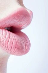 Close up view of beautiful woman lips with red lipstick on pink background. Open mouth with white teeth. Cosmetology, drugstore or fashion makeup concept. Beauty studio shot. Passionate kiss