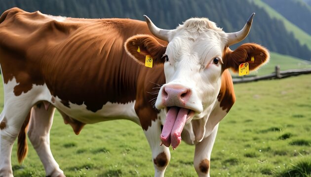 A Cow With Its Tongue Stretched Out Reaching For Upscaled 3