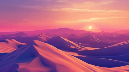 Poster Sunset over purple sand dunes © iVGraphic