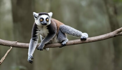 A Lemur With Its Arms Outstretched Balancing On A Upscaled 4