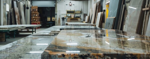 Marble slabs in a workshop