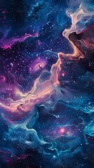 Abstract cosmic art with vibrant swirls and glittering stars