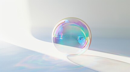 A single soap bubble isolated on a white canvas, capturing its delicate and ephemeral nature 
