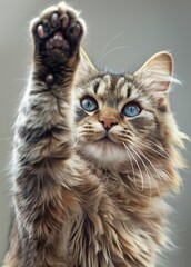 A cat with its paw raised closeup