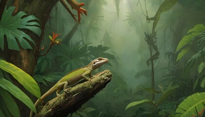Lizards In A Tropical Rainforest Setting Upscaled - obrazy, fototapety, plakaty