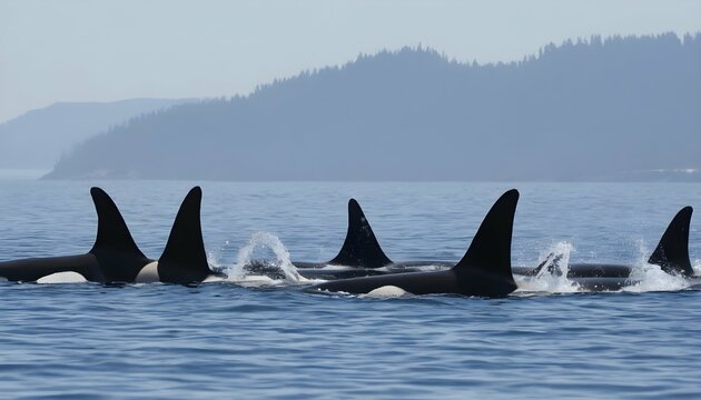 A Pod Of Killer Whales Playing With Kelp Upscaled