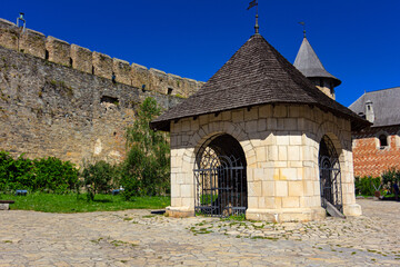 Fototapeta na wymiar Courtyard of the Khotyn castle, ancient fortress on the banks of the Dniester River, Ukraine