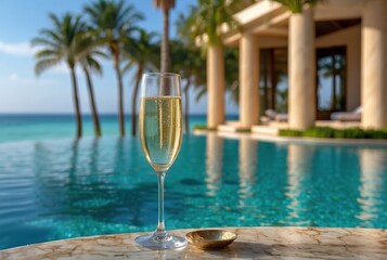 Fototapeta na wymiar glass of champagne in resort 
