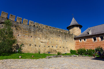 Courtyard of the Khotyn castle, ancient fortress on the banks of the Dniester River, Ukraine