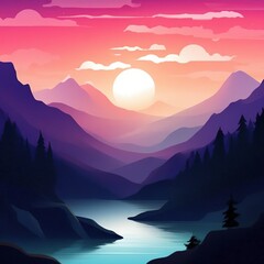 Mountain landscape. illustration in flat style. gradient color.