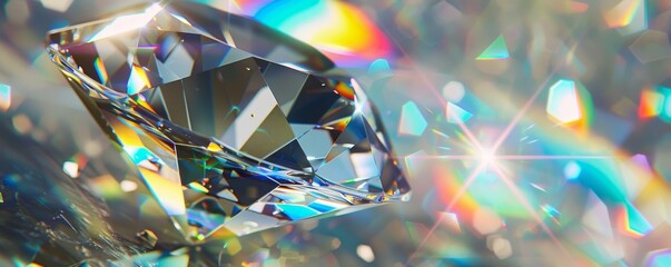 Sparkling diamond with colorful light reflections